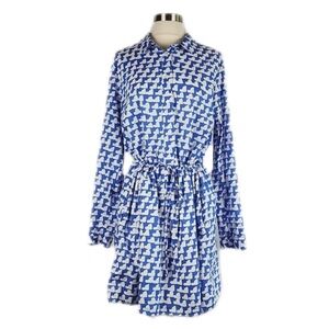 GAP Designed and Crafted Hearts Print Roll-sleeve Drawstring Cotton Shirt Dress